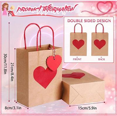 10 Adet 15x21cm Karton Çanta Kalp Desenli Kalp Etiketli