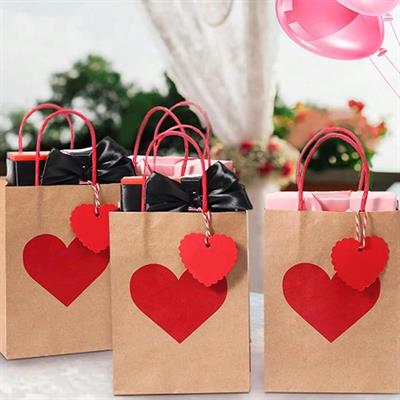 10 Adet 15x21cm Karton Çanta Kalp Desenli Kalp Etiketli