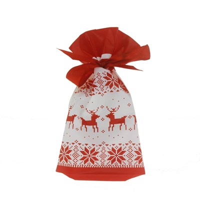 10 Adet 15x23cm Plastik Torba Kurdelalı Yılbaşı Geyikli