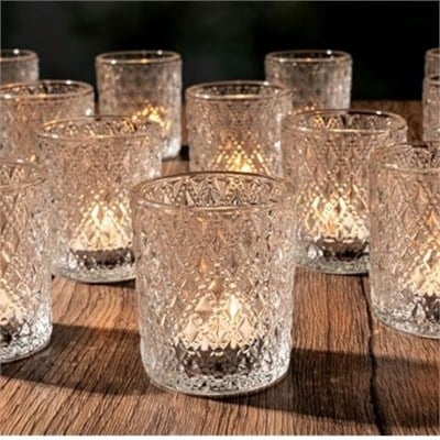 10 Adet 5x6,5cm Kabartma Baklava Desen Shot Bardağı Cam Mumluk Bardak