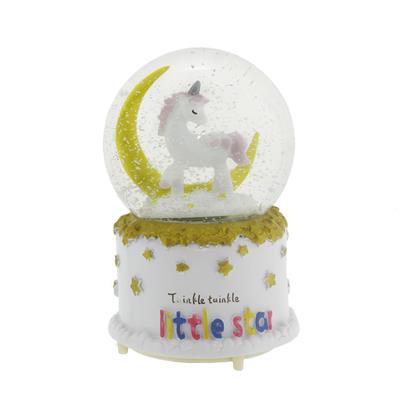 10x15cm Kar Küresi Müzikli Püskürtmeli Işıklı Unicorn Aylı