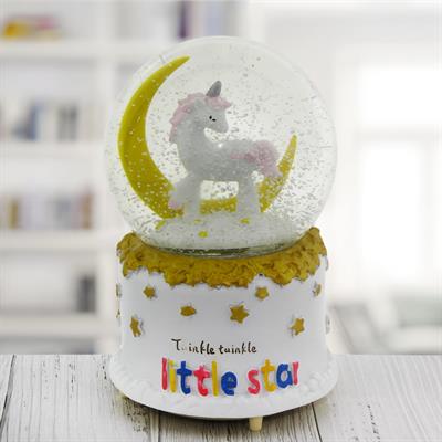 10x15cm Kar Küresi Müzikli Püskürtmeli Işıklı Unicorn Aylı