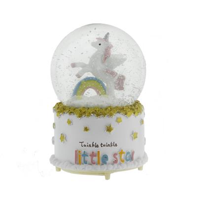 10x15cm Kar Küresi Müzikli Püskürtmeli Işıklı Unicorn Gökkuşağı