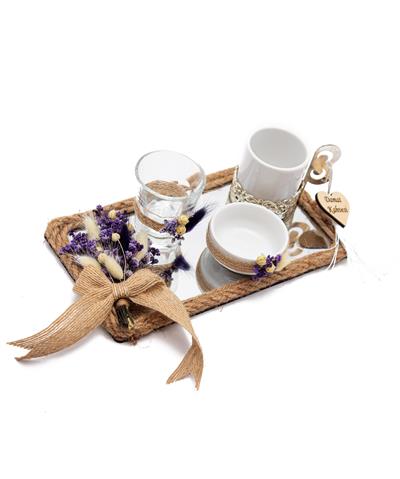 10x20cm Söz Nişan Damat Kahvesi Fincan Seti Fiyonklu Doğal