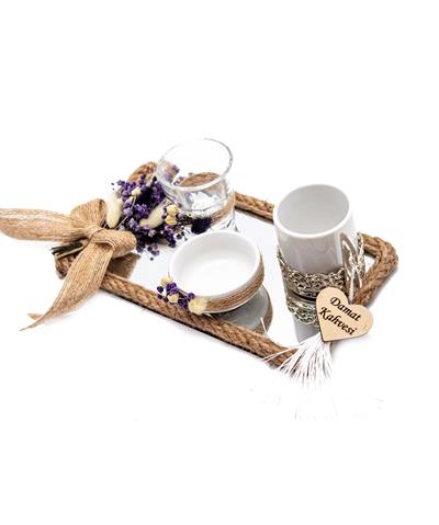 10x20cm Söz Nişan Damat Kahvesi Fincan Seti Fiyonklu Doğal