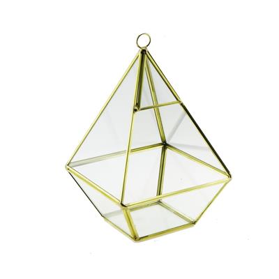 11x18cm Cam Fanus Üçgen Terrarium Saksı Metal Çerçeveli