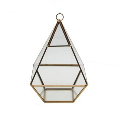 11x18cm Cam Fanus Üçgen Terrarium Saksı Metal Çerçeveli