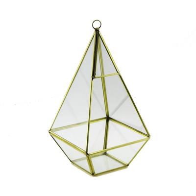 11x23cm Cam Fanus Üçgen Terrarium Saksı Metal Çerçeveli