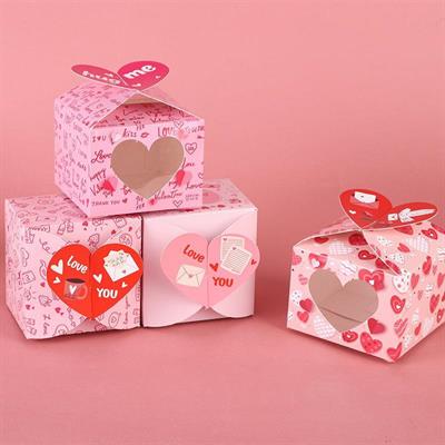 12 Adet 10x10x7,5cm Kalp Desenli Karton Kutu