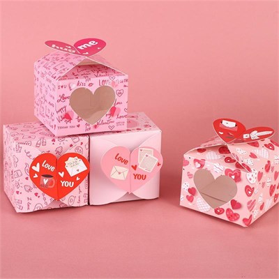 12 Adet 10x10x7,5cm Kalp Desenli Karton Kutu