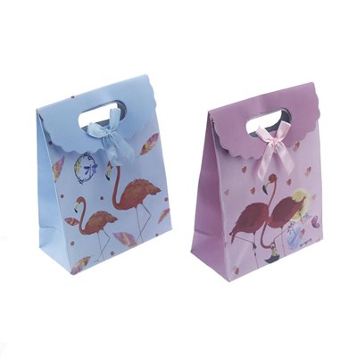 12 Adet 12x16cm Karışık Renkte Flamingo Karton Çanta