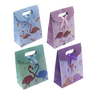 12 Adet 12x16cm Karışık Renkte Flamingo Karton Çanta