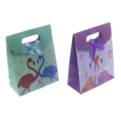 12 Adet 12x16cm Karışık Renkte Flamingo Karton Çanta