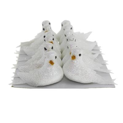 12 Adet 5x3cm Strafor Kuş Güvercin Simli