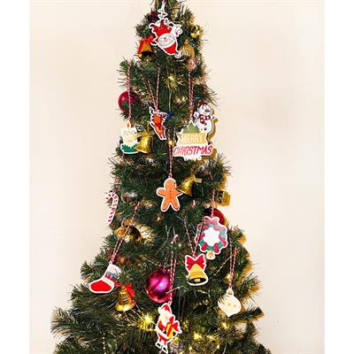 12 Adet 6-9cm Ahşap Yılbaşı Ağaç Süsü Karışık Model