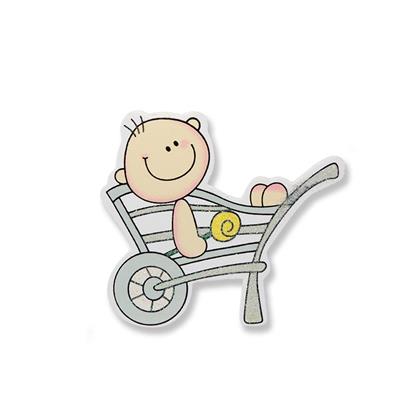 12 Adet  8x8cm Ahşap Sticker El Arabasında Bebek