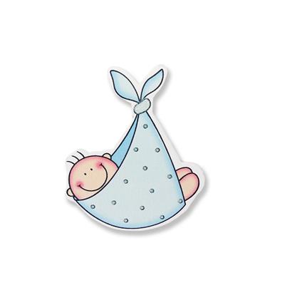 12 Adet Ahşap Sticker Bohçada Bebek 7x8cm