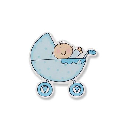 12 Adet Ahşap Sticker Pusette Bebek 8x8cm