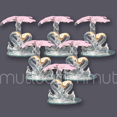 12 Adet Palmiye Altında Kristal Cam Kuğular