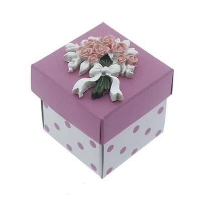 12 Adet Pembe Karton Kutu Pembe Çiçek Biblolu