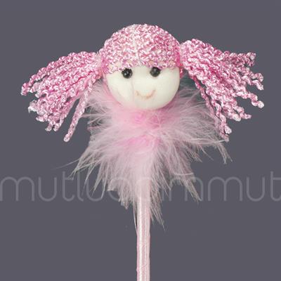 12 Adet Pembe Örgü Saçlı Kız Çubuk