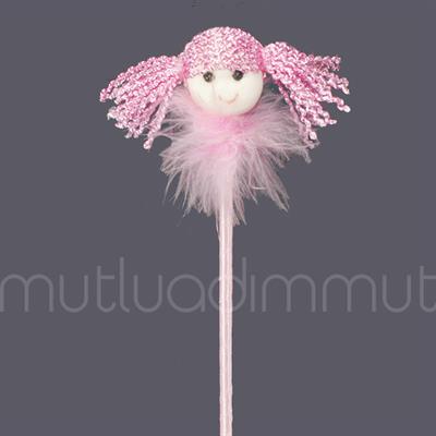12 Adet Pembe Örgü Saçlı Kız Çubuk