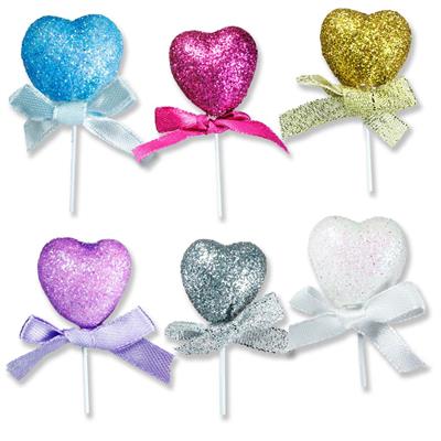 12 Adet Simli Strafor Kalp Çubuk