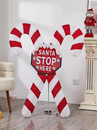 120cm İkili Baston Elektrikli Santa Stop Here Yılbaşı