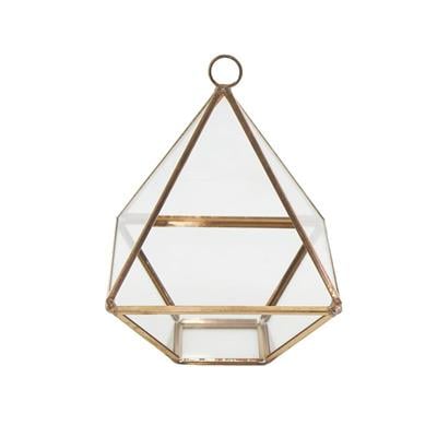 12x10cm Cam Fanus Üçgen Prizma Rose Renk Terrarium