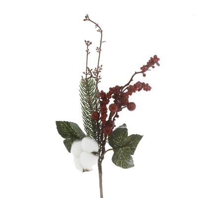 12x40cm Kırmızı Meyveli Pamuklu Yapay Çiçek Dalı