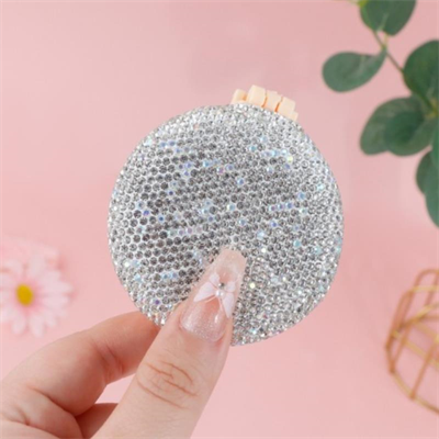 14cm Taş Kaplamalı Parlak Taşlı Tarak Aynalı Yuvarlak