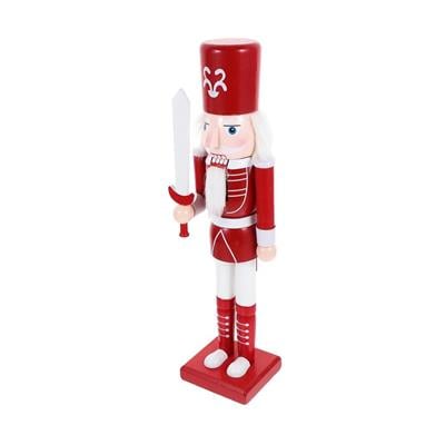 15cm Ahşap Kurşun Asker Kırmızı Beyaz Renkli Elinde Kılıçlı