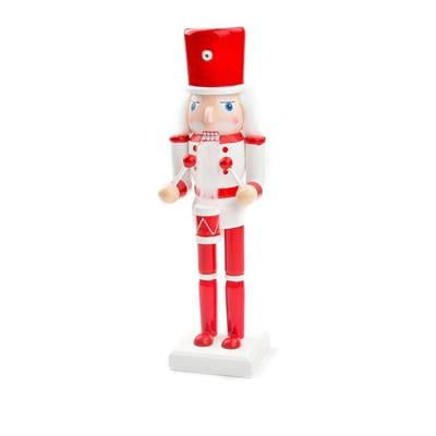 15cm Ahşap Kurşun Asker Kırmızı Beyaz Renkli Elinde Davul