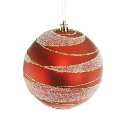 2 Adet 10cm Kırmızı Ağaç Topu Çizgi Desenli