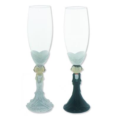 2 Adet Sevimli Gelin Damatlı Cam Kadeh