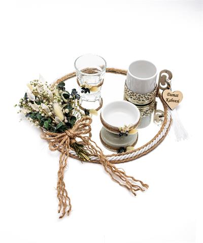 20cm Söz Nişan Damat Kahvesi Fincan Lokumluk Seti Doğal