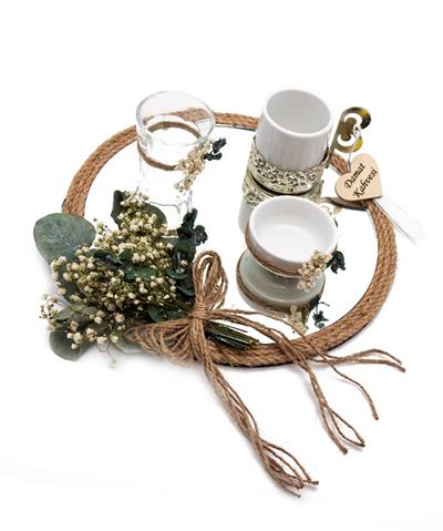 20cm Söz Nişan Damat Kahvesi Fincan Lokumluk Doğal Set