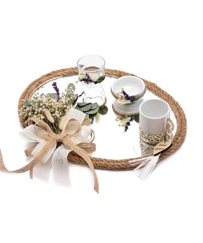 20cm Söz Nişan Damat Kahvesi Fincan Seti Doğal Çiçekli