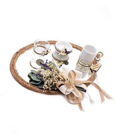 20cm Söz Nişan Damat Kahvesi Fincan Seti Doğal Çiçekli