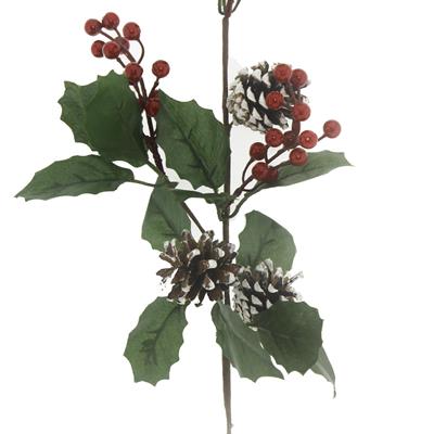 20x50cm Kozlaklı Kırmızı Meyveli Yapay Çiçek Dalı