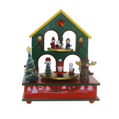 22X18X13cm Hareketkli Yılbaşı Müzik Kutusu Dönen Ev Ahşap