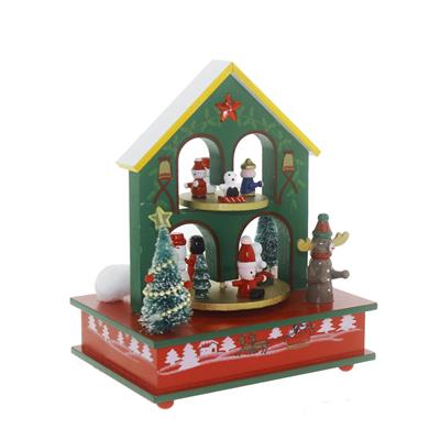22X18X13cm Hareketkli Yılbaşı Müzik Kutusu Dönen Ev Ahşap
