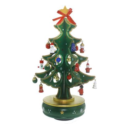 22X19cm Hareketli Müzik Kutusu Ahşap Dönen Çam Ağacı