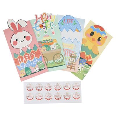 24 Adet 12x20,5cm Tavşan Paskalya Kese Kağıdı Yapışkan Stickerlı Torba Poşet