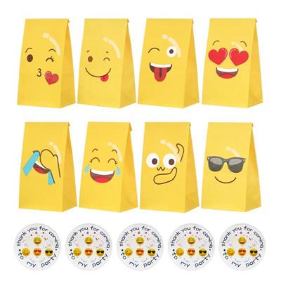 24 Adet 12x21cm Smile Gülen Yüzler Kese Kağıdı Yapışkan Sticlerlı Torba Poşet