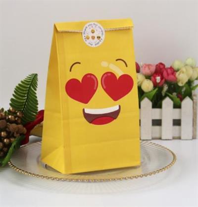 24 Adet 12x21cm Smile Gülen Yüzler Kese Kağıdı Yapışkan Sticlerlı Torba Poşet