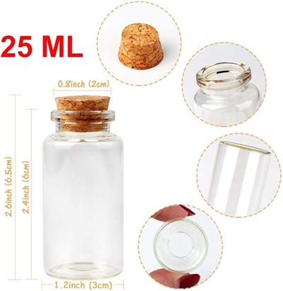 25 Adet 3x6cm Cam Tüp Şişe Mantar Tıpalı