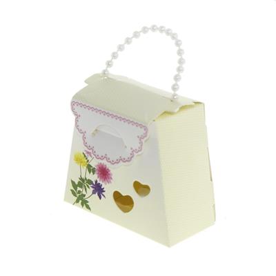 25 Adet 7x6cm İnci Saplı Çiçekli Karton Kutu Çanta Demonte