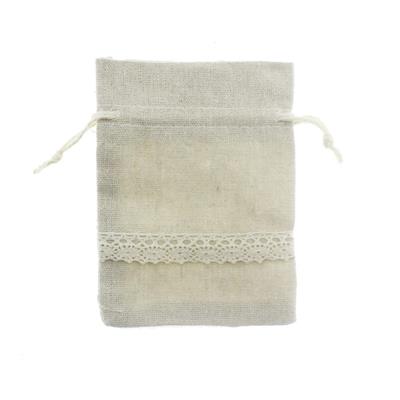 25 Adet 9x13cm Dantel Şeritli Keten Kese