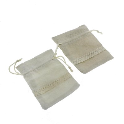 25 Adet 9x13cm Dantel Şeritli Keten Kese